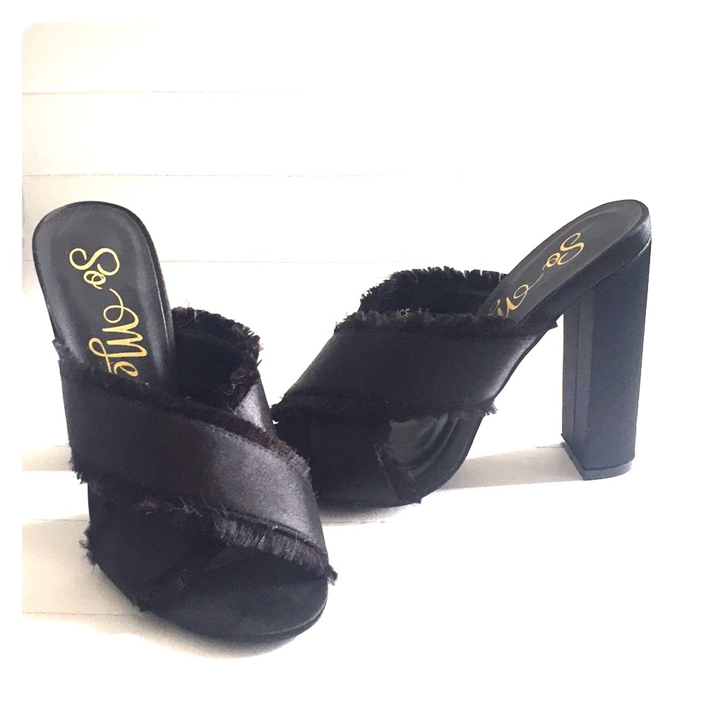 Never worn black, block heeled mules